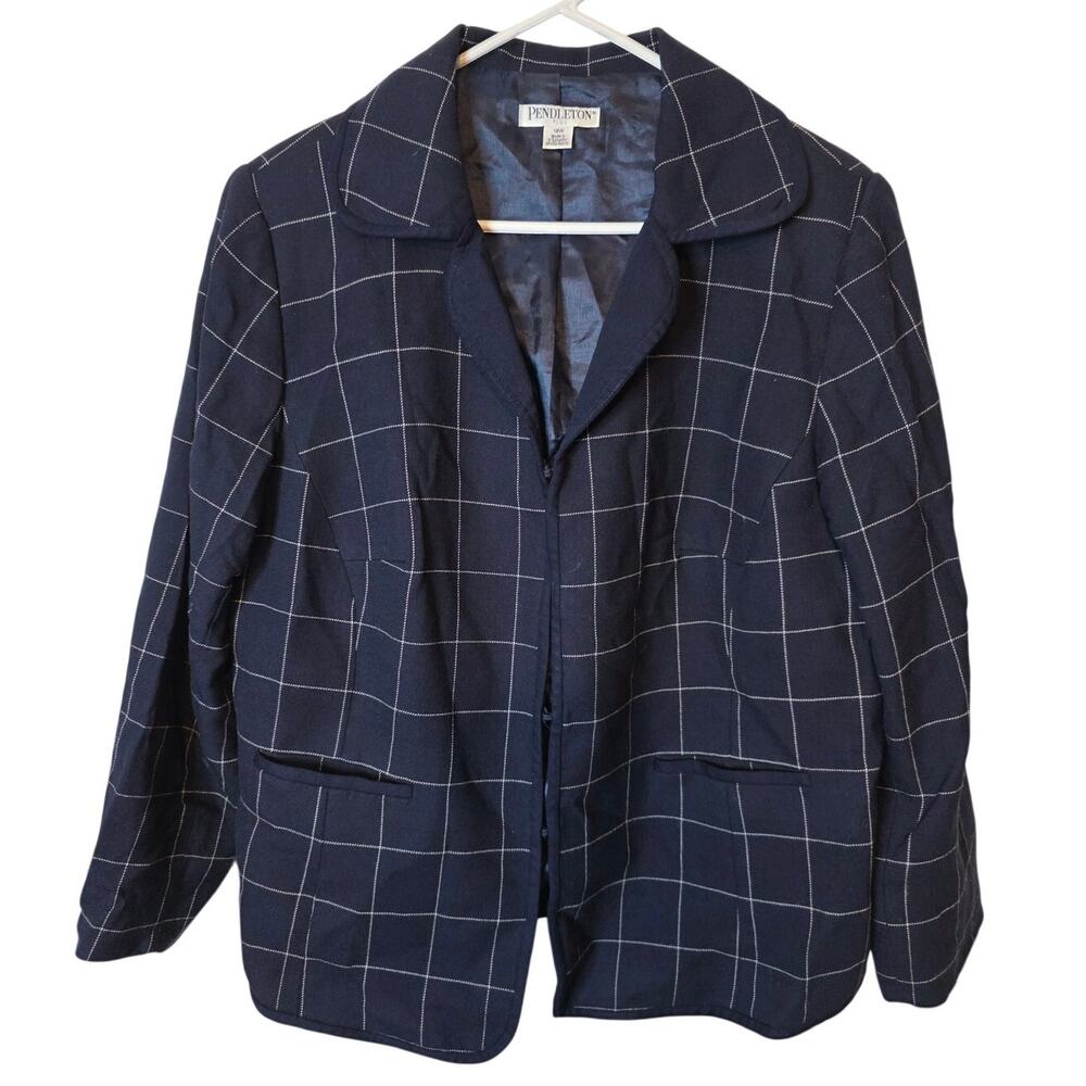 Pendleton Navy Blue Plaid Blazer Jacket, 18W